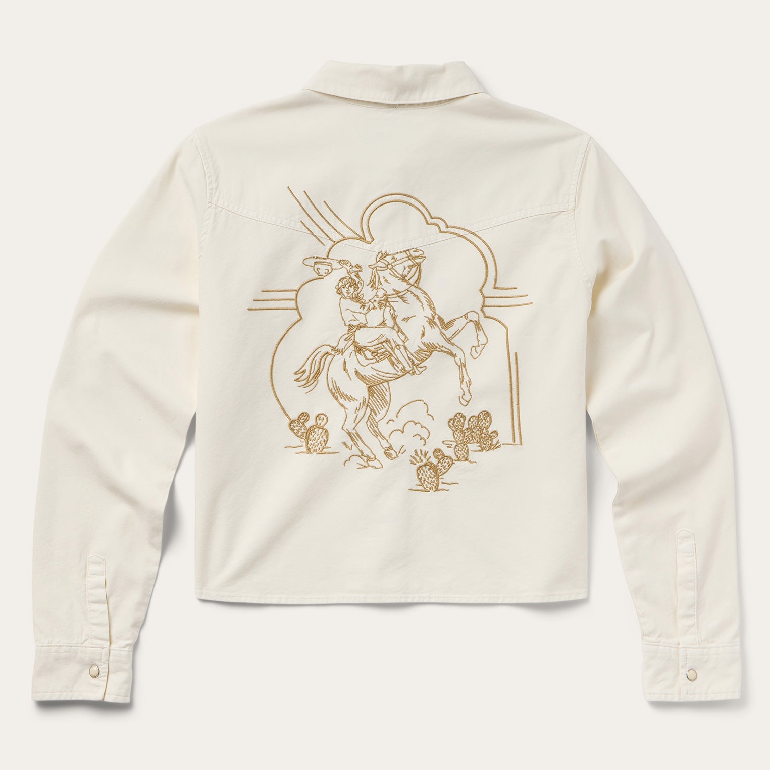 Embroidered Cream Denim Cropped Shirt | Stetson White
