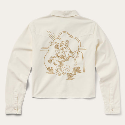 Embroidered Cream Denim Cropped Shirt | Stetson White