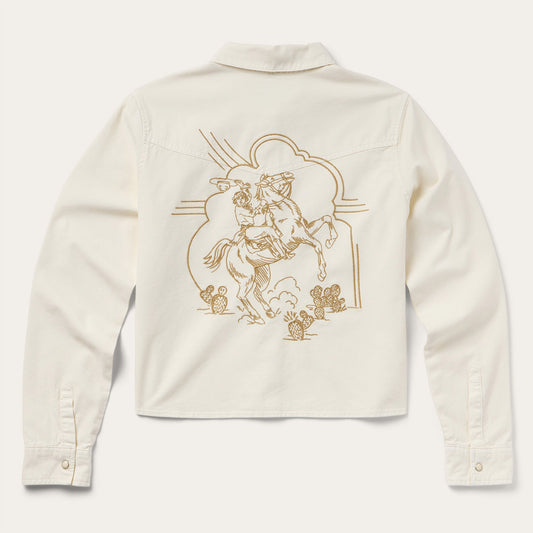 Embroidered Cream Denim Cropped Shirt | Stetson White