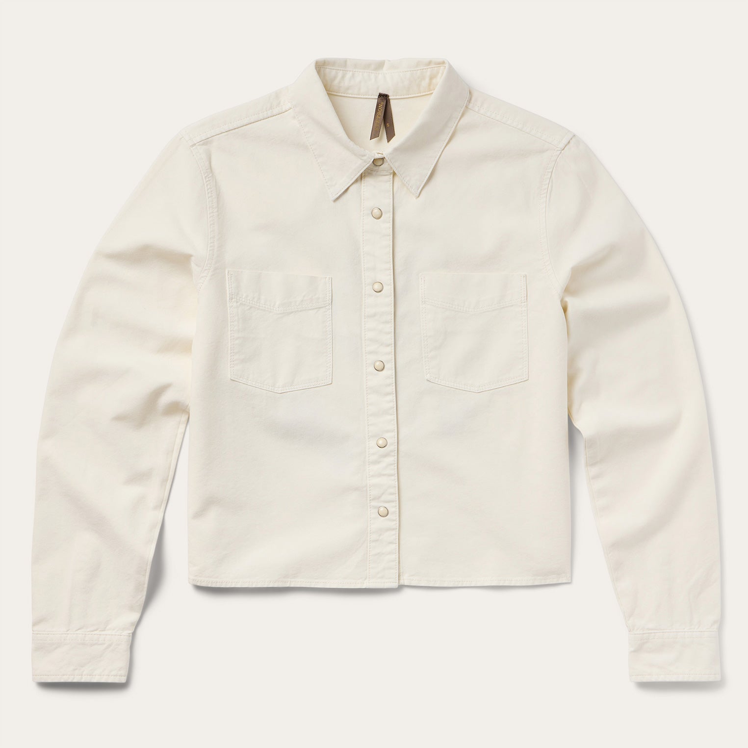 Embroidered Cream Denim Cropped Shirt | Stetson White