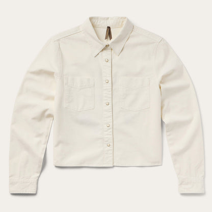 Embroidered Cream Denim Cropped Shirt | Stetson White