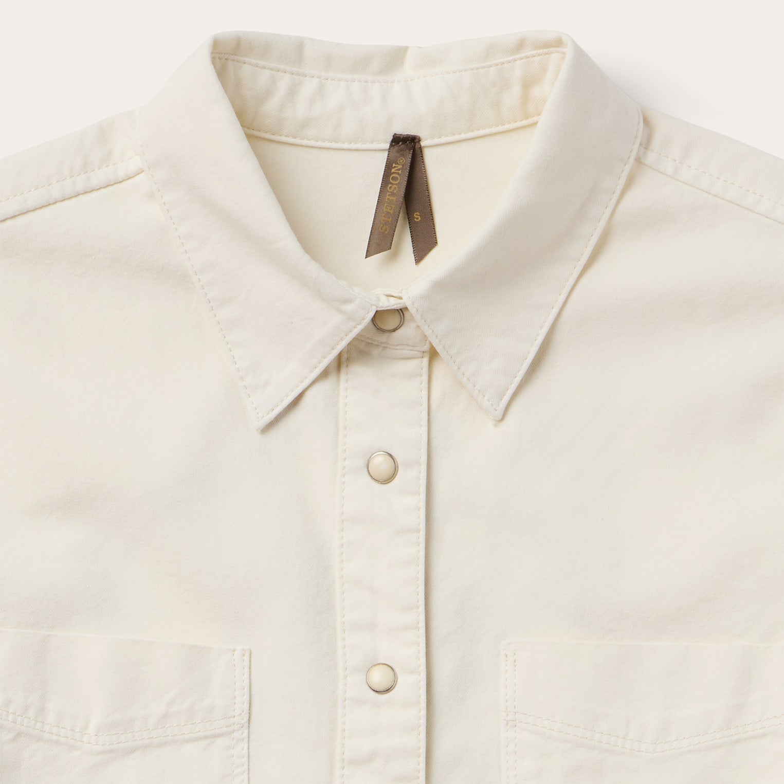Embroidered Cream Denim Cropped Shirt | Stetson White