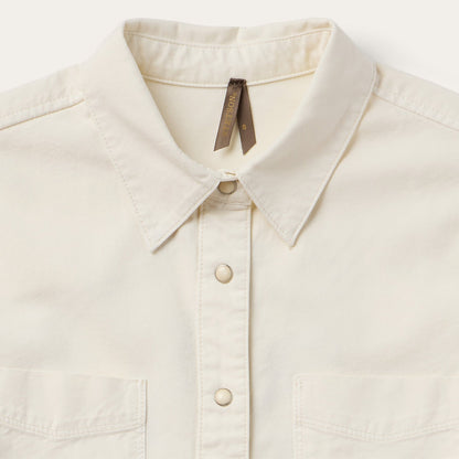 Embroidered Cream Denim Cropped Shirt | Stetson White