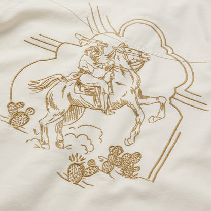 Embroidered Cream Denim Cropped Shirt | Stetson White