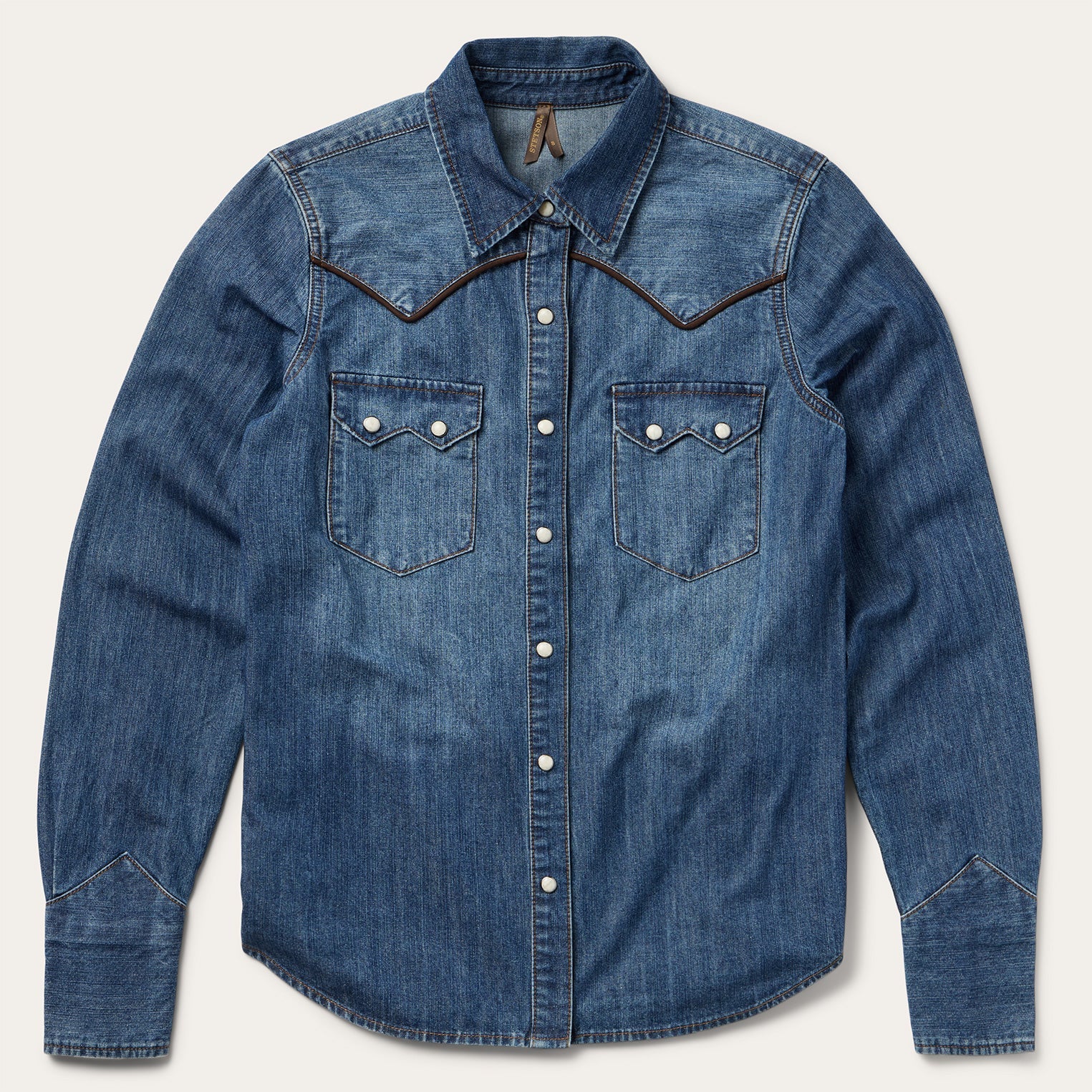 Piped Dark Denim Western Shirt | Stetson Blue