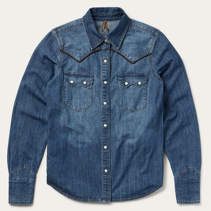 Piped Dark Denim Western Shirt | Stetson Blue