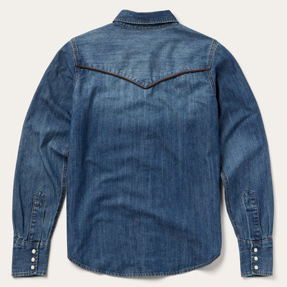 Piped Dark Denim Western Shirt | Stetson Blue