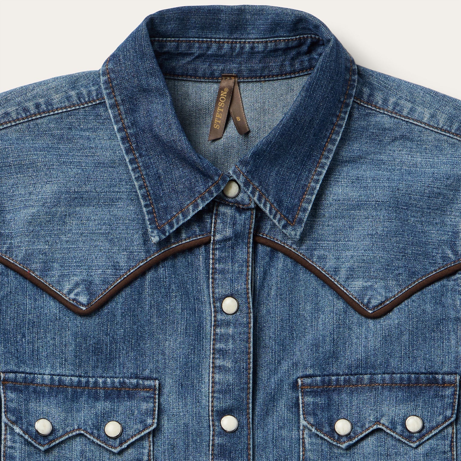 Piped Dark Denim Western Shirt | Stetson Blue