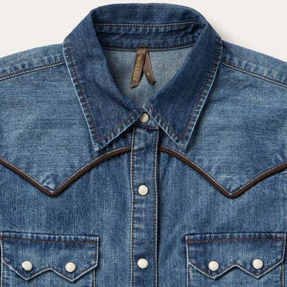 Piped Dark Denim Western Shirt | Stetson Blue