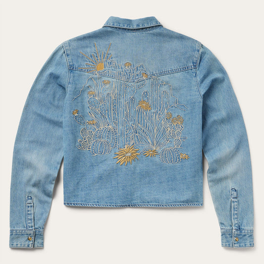 Embroidered Denim Cropped Shirt | Stetson Blue