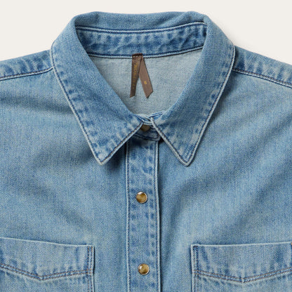 Embroidered Denim Cropped Shirt | Stetson Blue