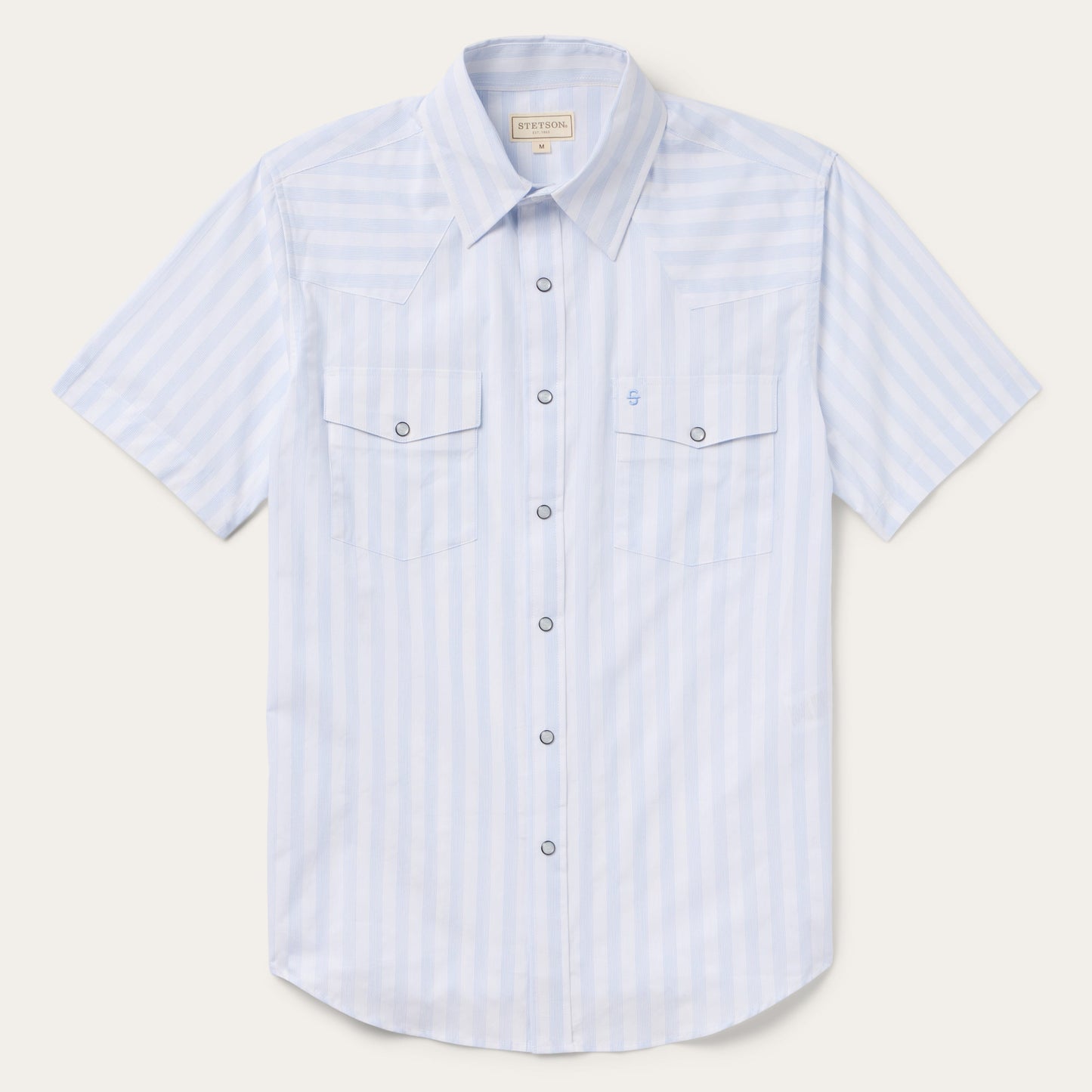 Stripe Oxford Short Sleeve Western Shirt | Stetson White W/ Blue Stripe