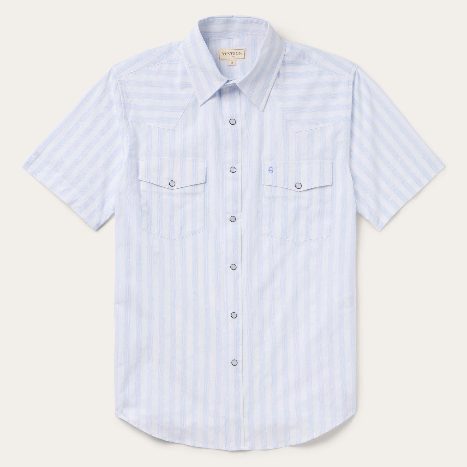 Stripe Oxford Short Sleeve Western Shirt | Stetson White W/ Blue Stripe