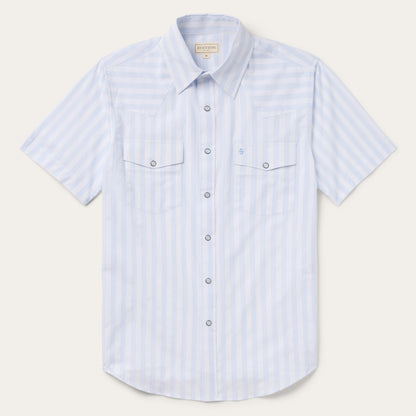 Stripe Oxford Short Sleeve Western Shirt | Stetson White W/ Blue Stripe
