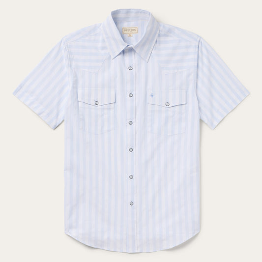 Stripe Oxford Short Sleeve Western Shirt | Stetson White W/ Blue Stripe