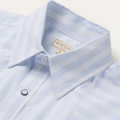 Stripe Oxford Short Sleeve Western Shirt | Stetson White W/ Blue Stripe