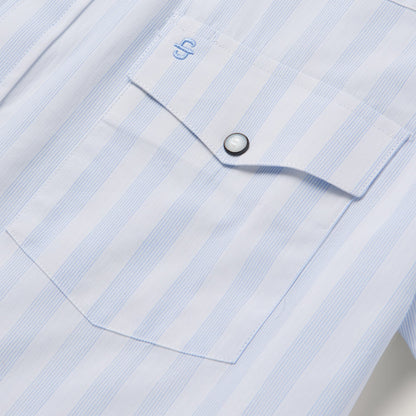 Stripe Oxford Short Sleeve Western Shirt | Stetson White W/ Blue Stripe