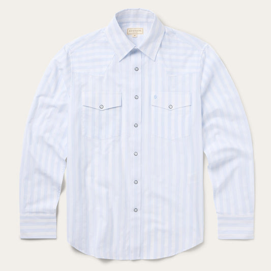Stripe Oxford Western Shirt | Stetson White W/ Blue Stripe