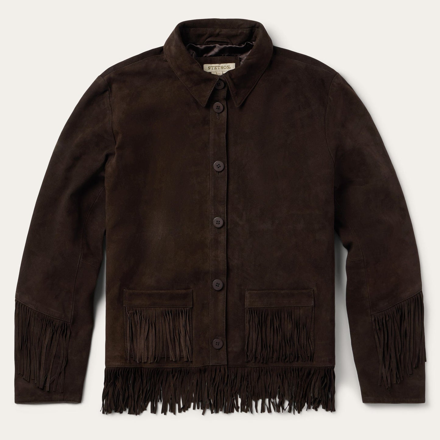 Two Pocket Fringe Suede Jacket | Stetson Brown
