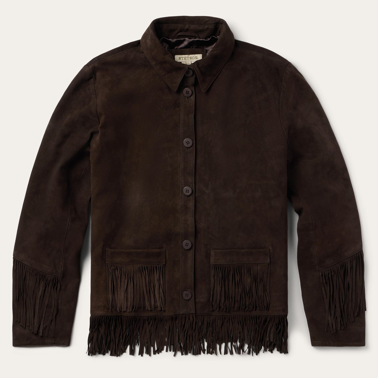 Two Pocket Fringe Suede Jacket | Stetson Brown