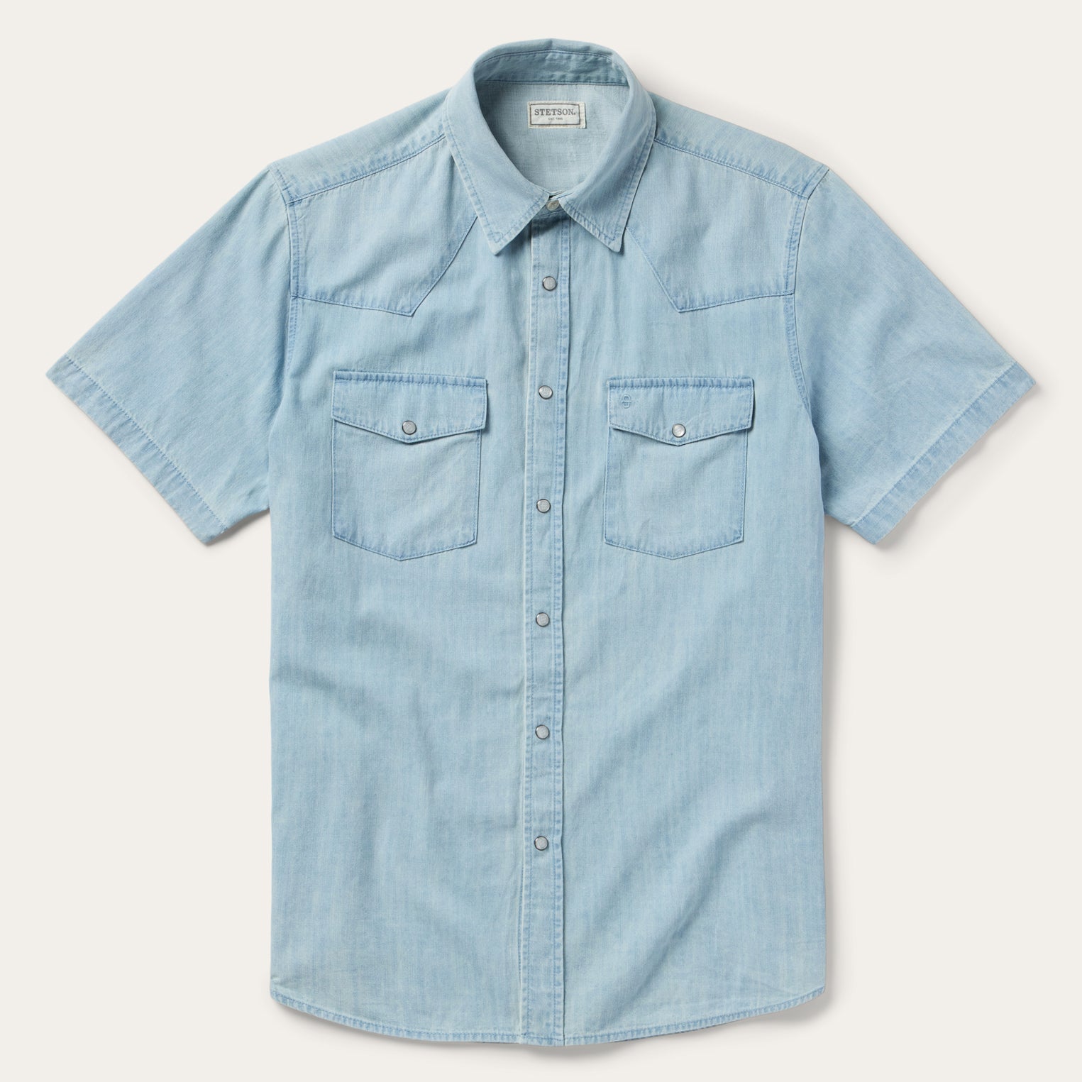 Chambray Oxford Short Sleeve Western Shirt | Stetson Blue