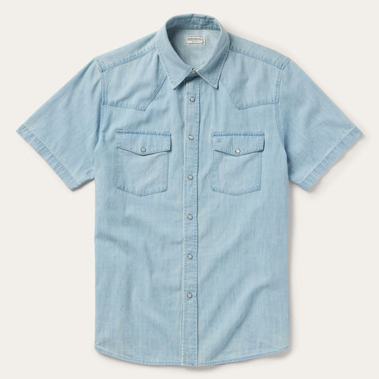 Chambray Oxford Short Sleeve Western Shirt | Stetson Blue