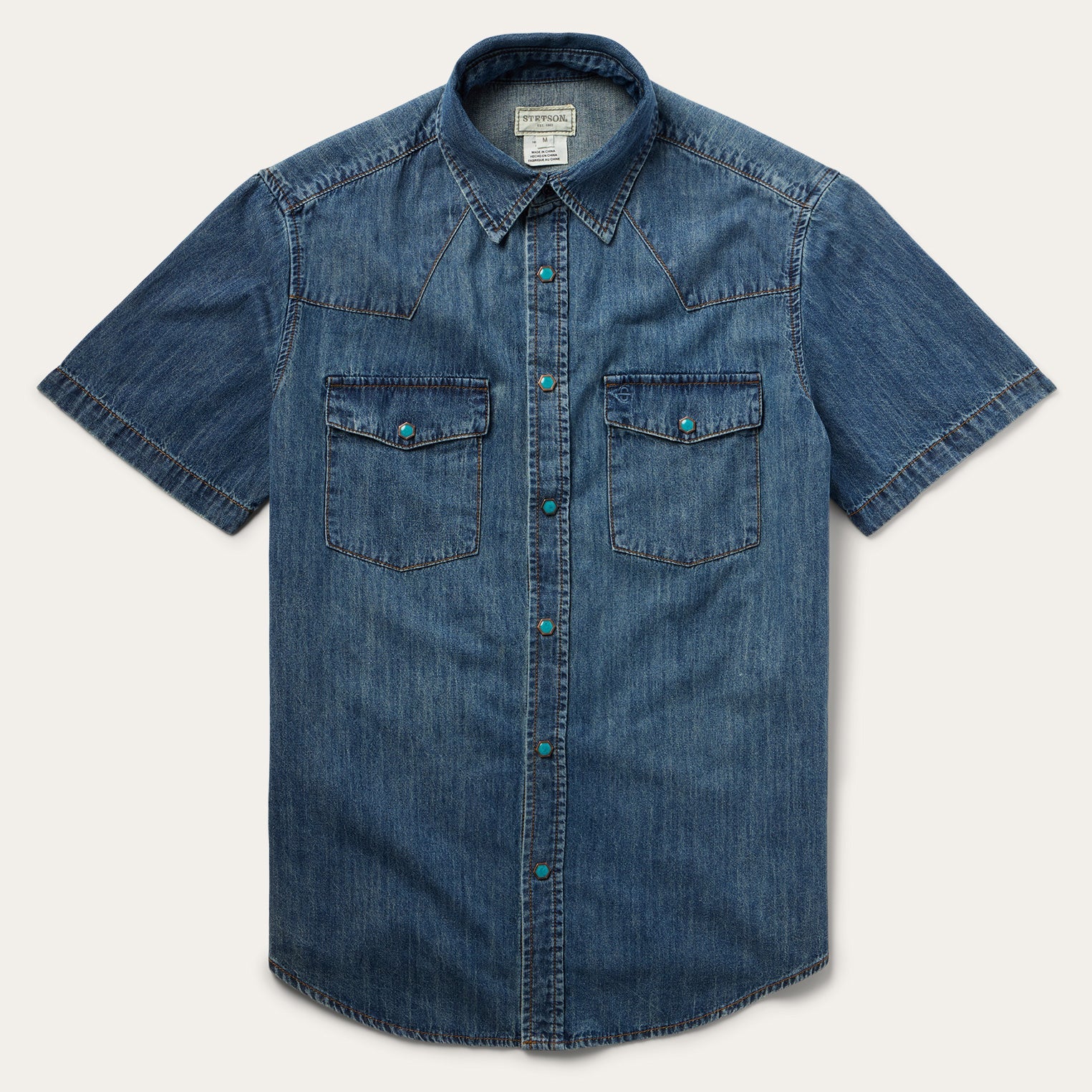 Turquoise Snap Short Sleeve Denim Shirt | Stetson Blue
