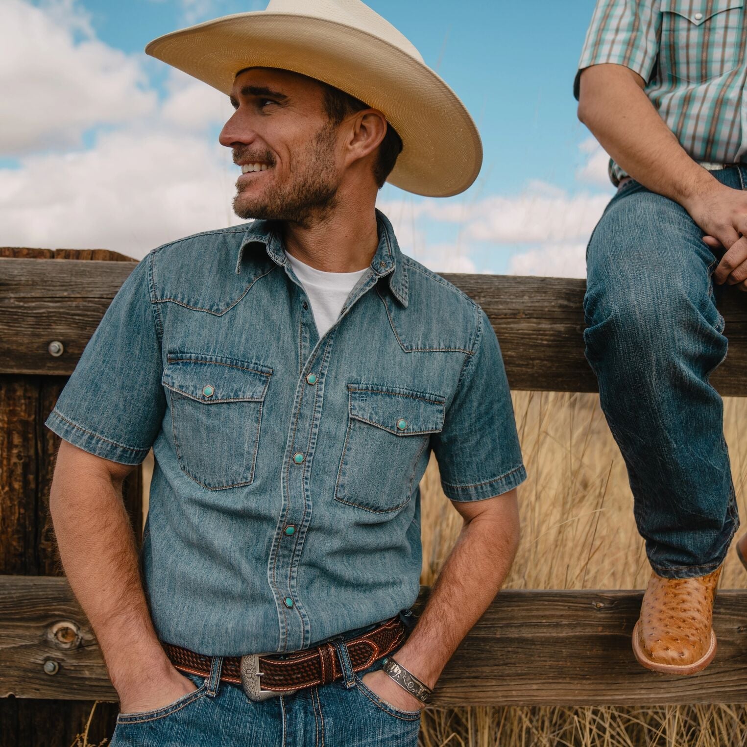 Turquoise Snap Short Sleeve Denim Shirt | Stetson Blue