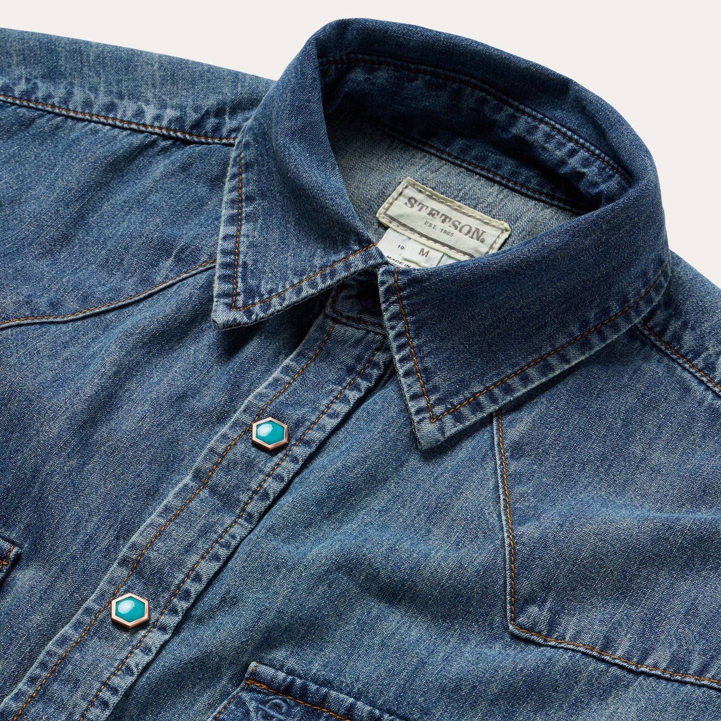 Turquoise Snap Short Sleeve Denim Shirt | Stetson Blue