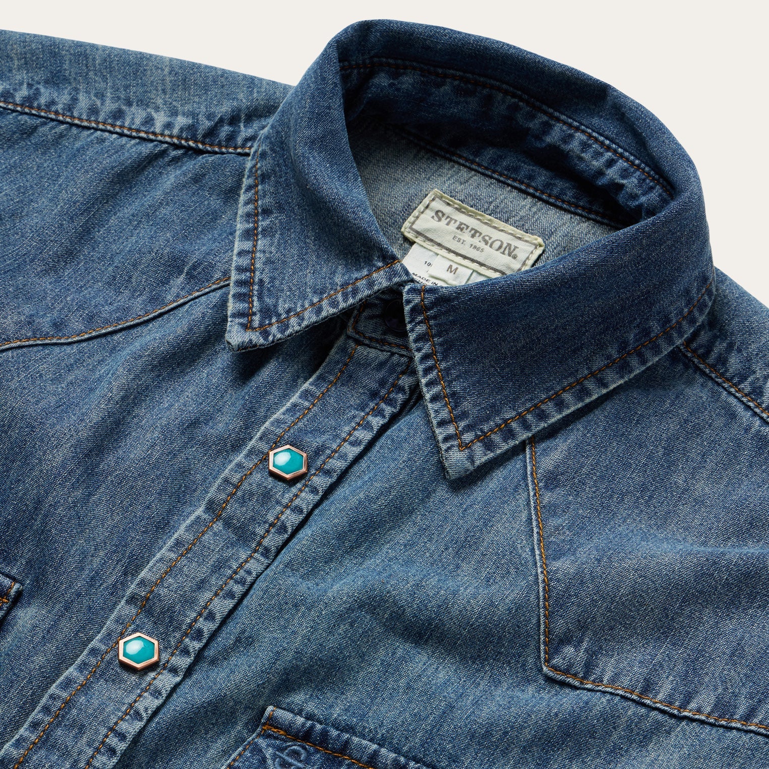 Turquoise Snap Short Sleeve Denim Shirt | Stetson Blue