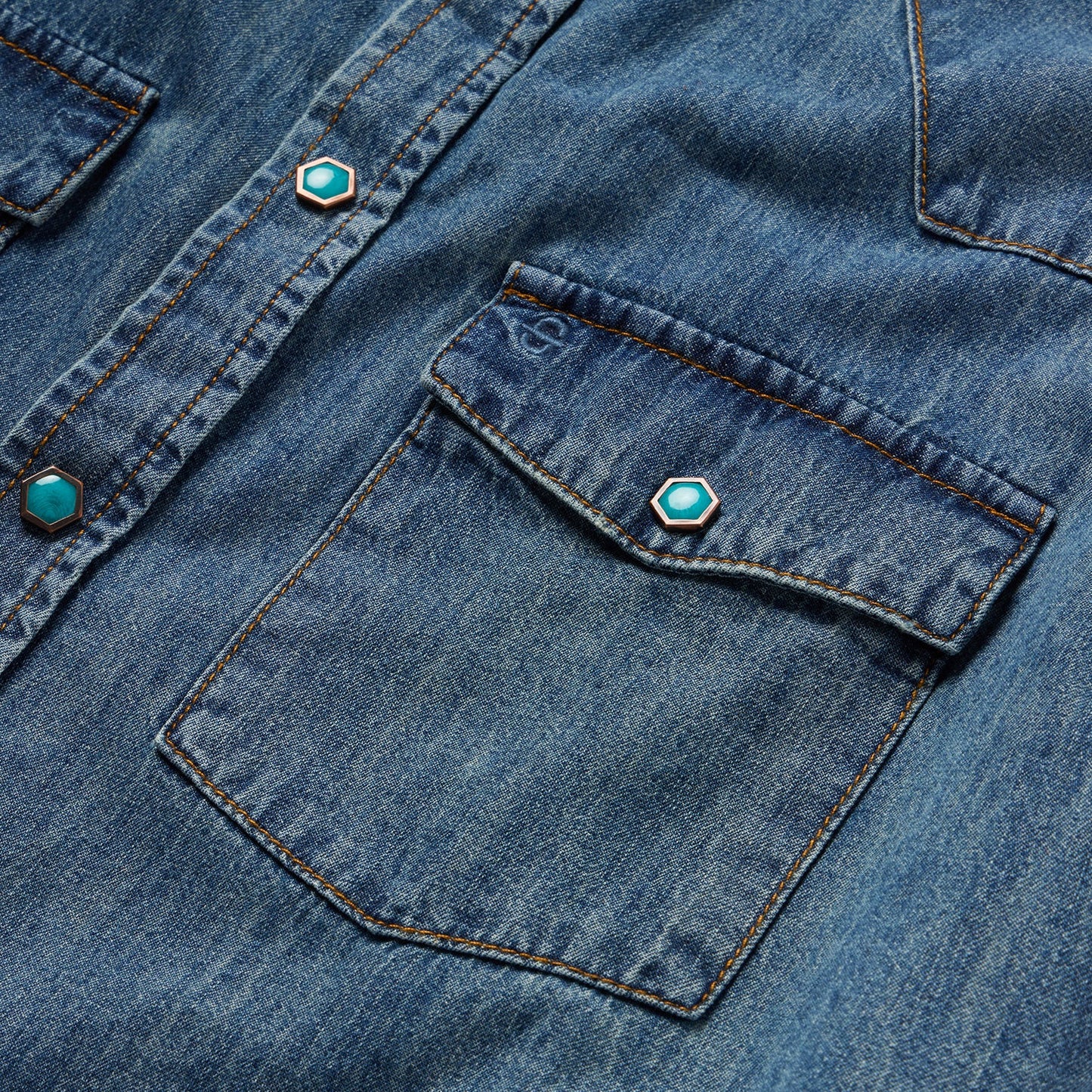 Turquoise Snap Short Sleeve Denim Shirt | Stetson Blue