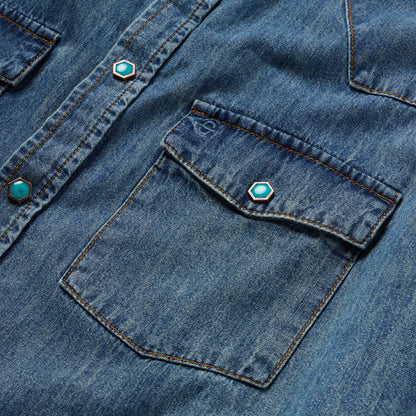 Turquoise Snap Short Sleeve Denim Shirt | Stetson Blue