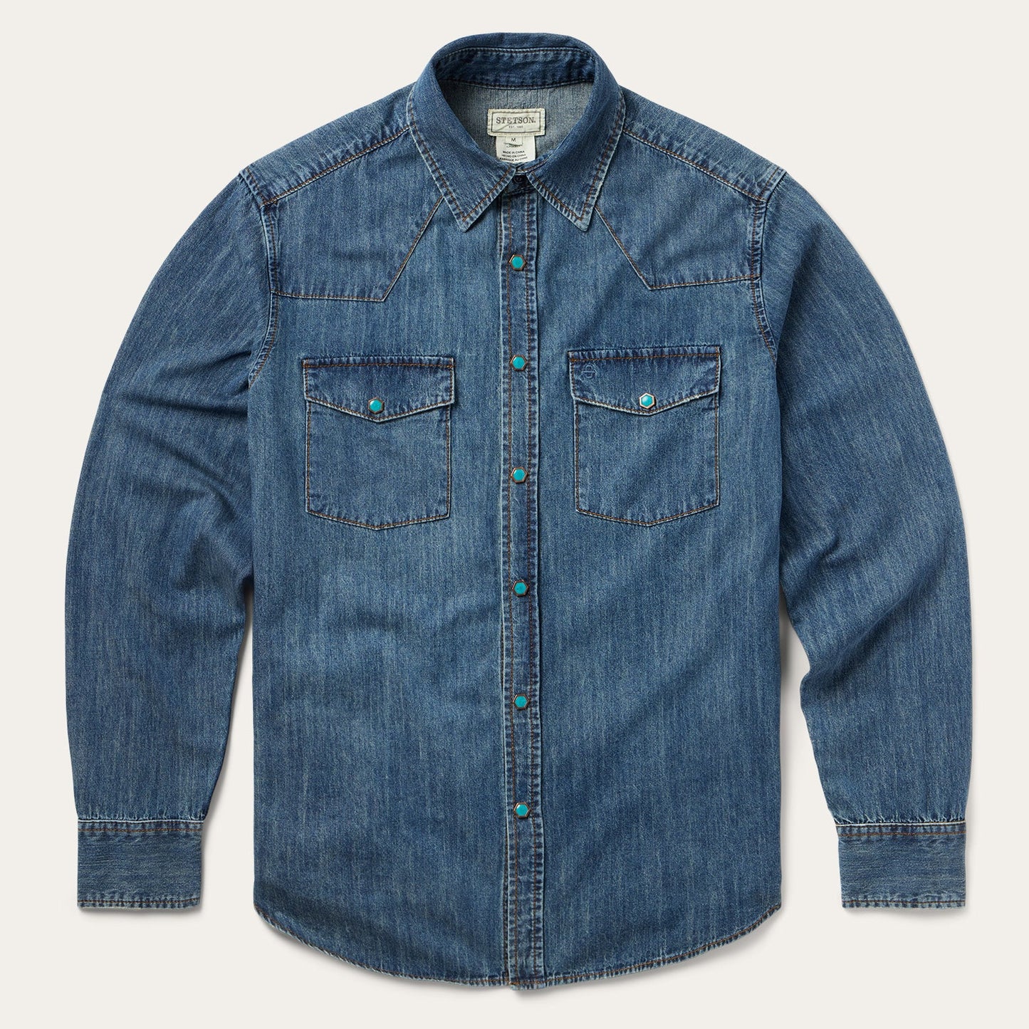 Turquoise Snap Lightweight Denim Shirt | Stetson Blue