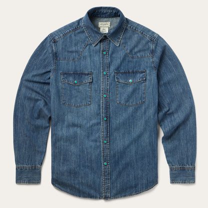 Turquoise Snap Lightweight Denim Shirt | Stetson Blue