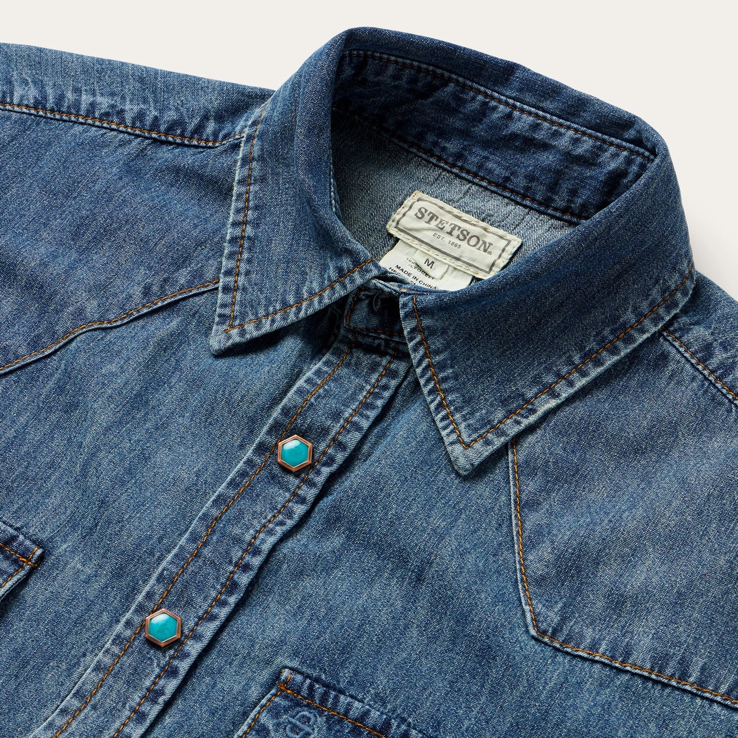 Turquoise Snap Lightweight Denim Shirt | Stetson Blue