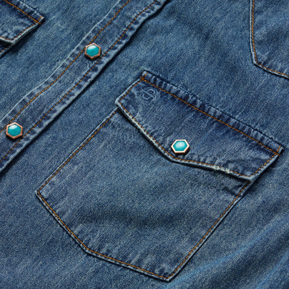 Turquoise Snap Lightweight Denim Shirt | Stetson Blue