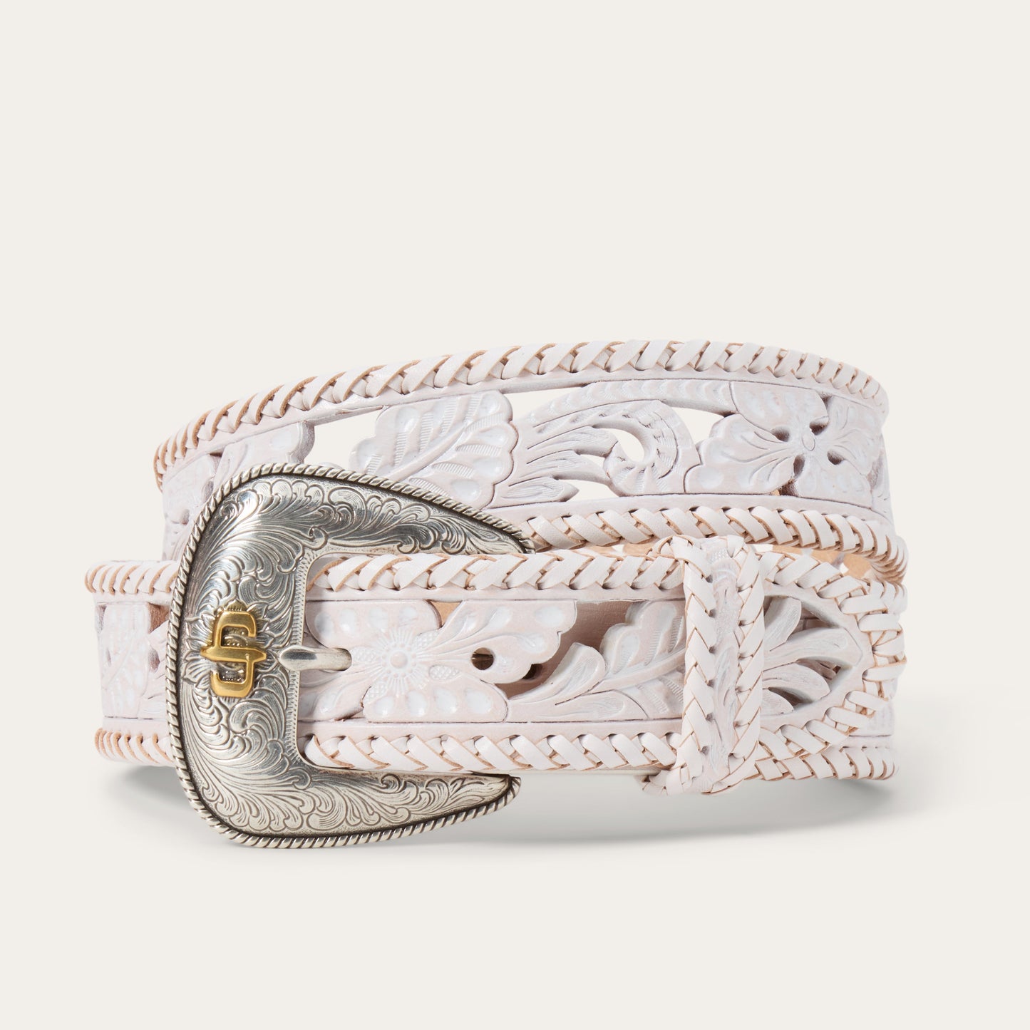 Tooled Laced Edge Belt | Stetson White
