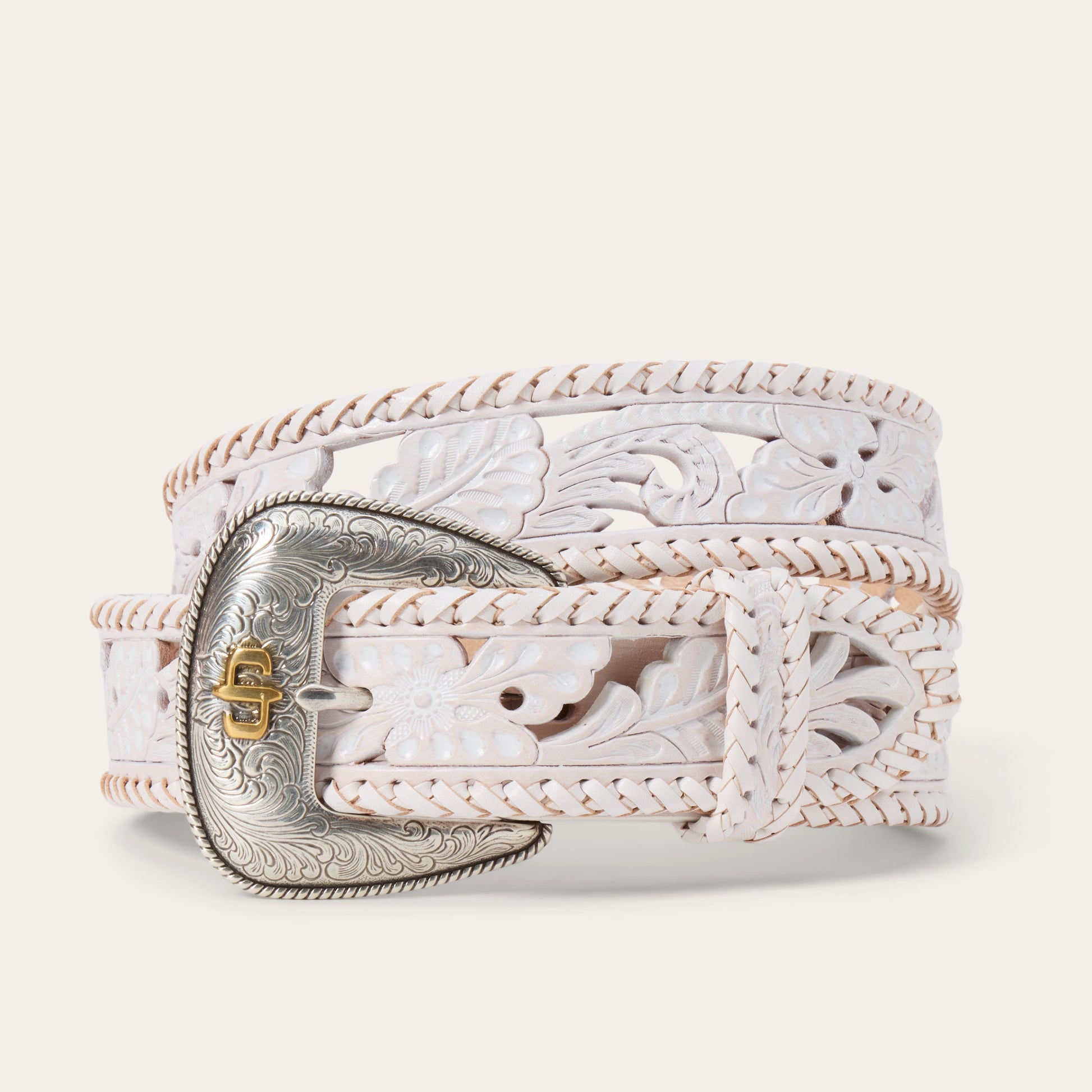 Tooled Laced Edge Belt | Stetson White
