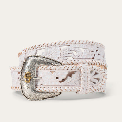 Tooled Laced Edge Belt | Stetson White