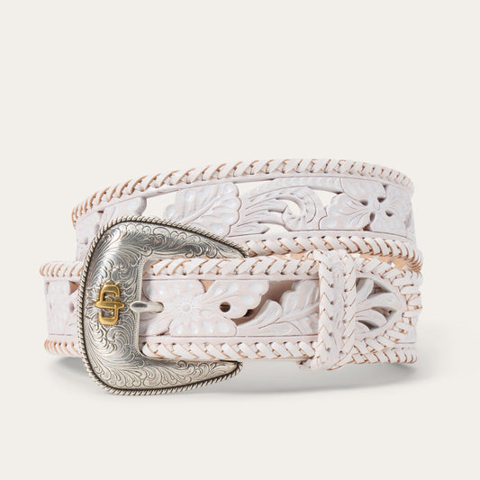 Tooled Laced Edge Belt | Stetson White