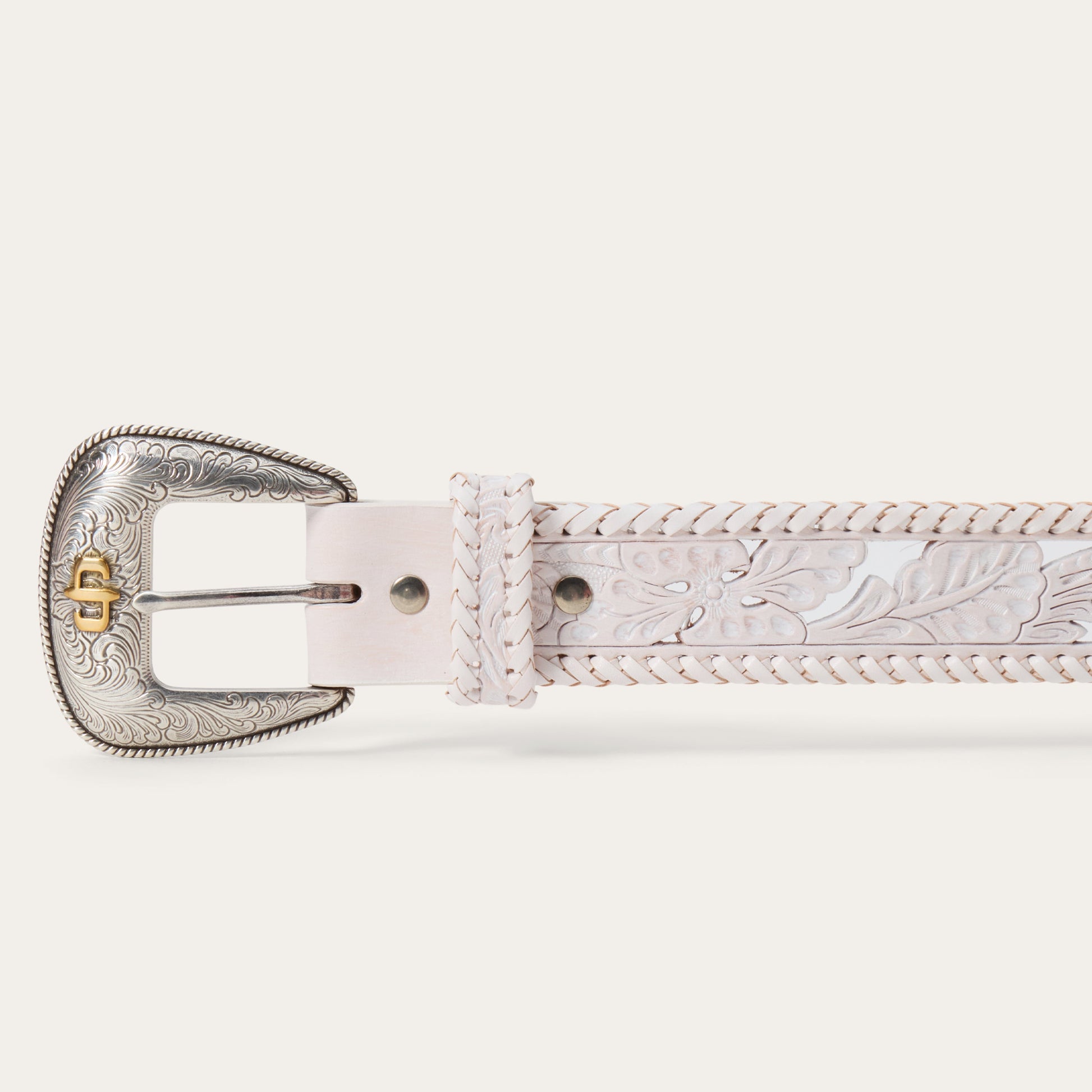 Tooled Laced Edge Belt | Stetson White