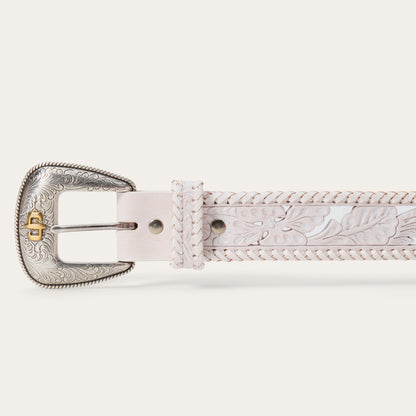 Tooled Laced Edge Belt | Stetson White