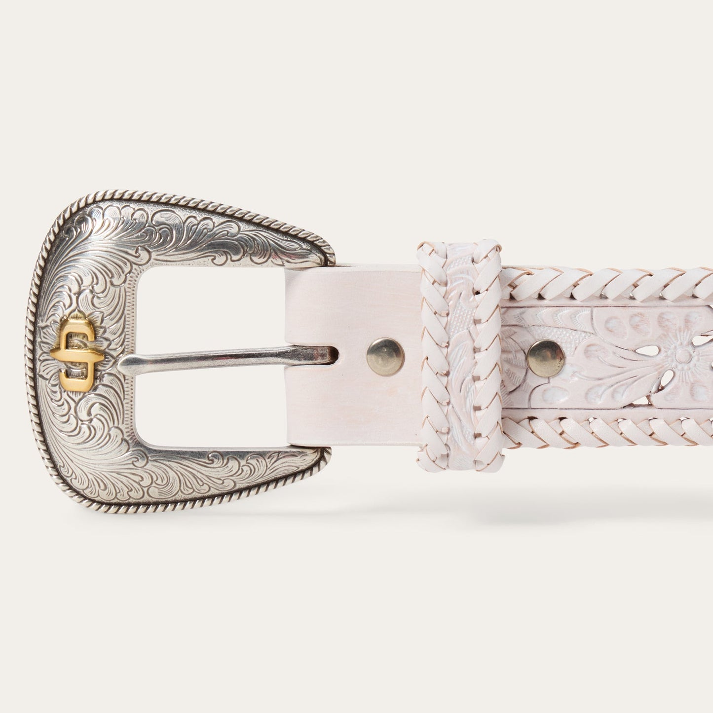 Tooled Laced Edge Belt | Stetson White