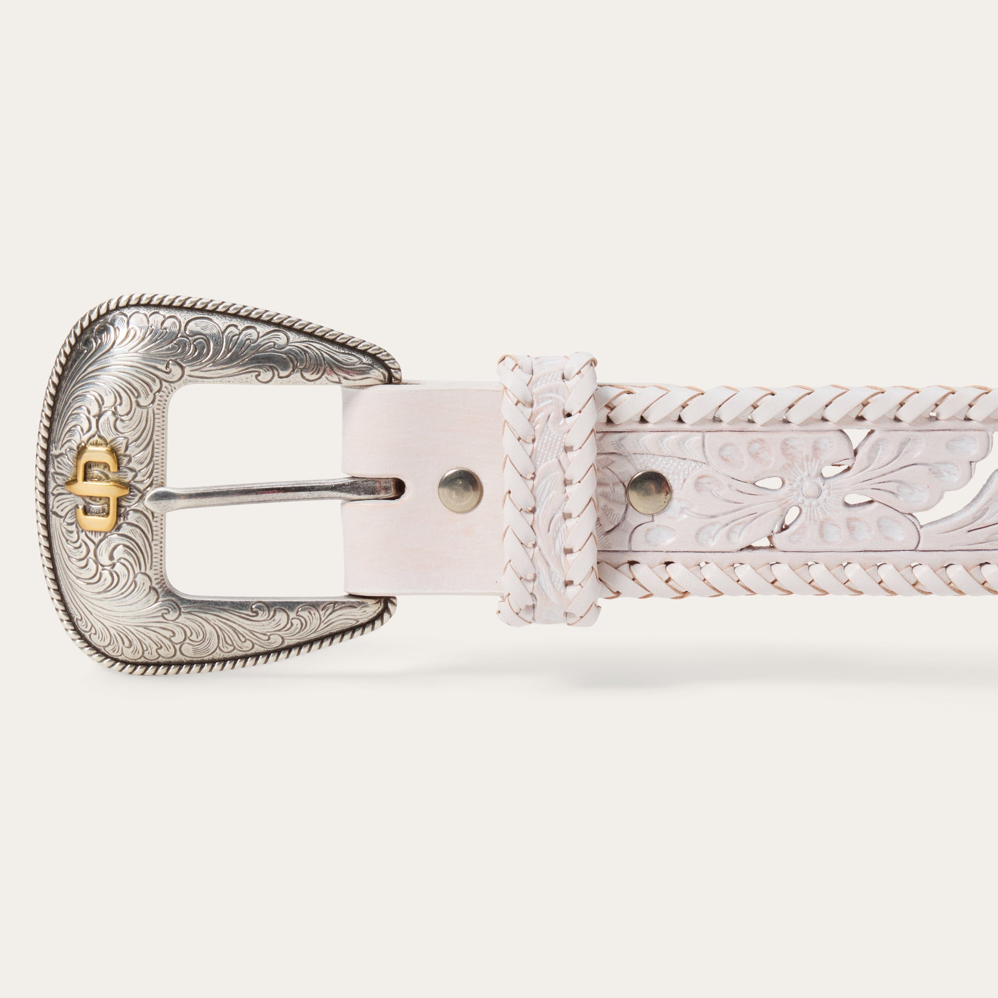 Tooled Laced Edge Belt | Stetson White