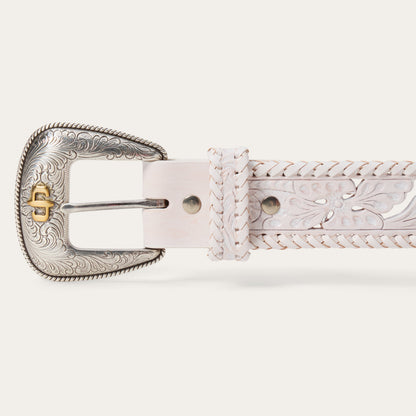 Tooled Laced Edge Belt | Stetson White