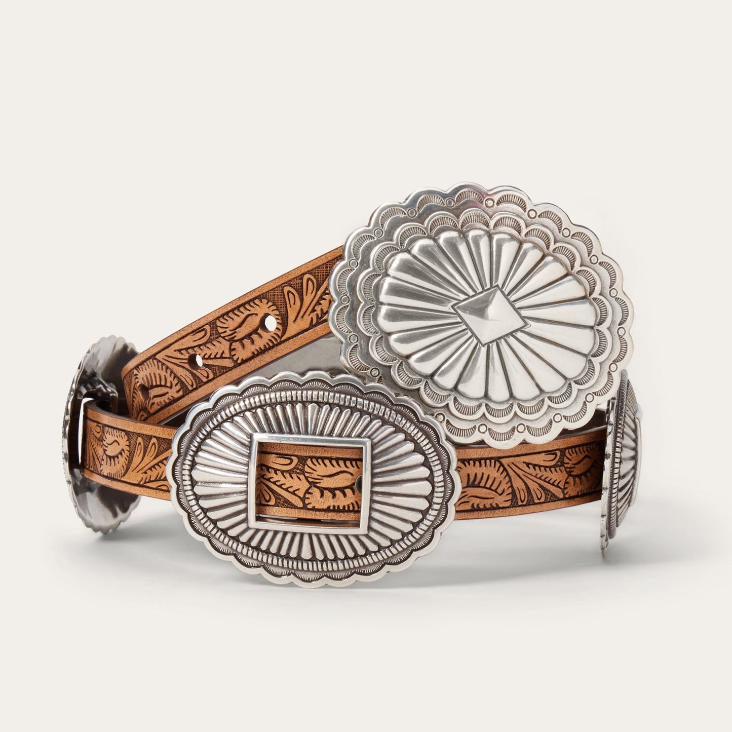Southwestern Tooled Concho Belt | Stetson Brown