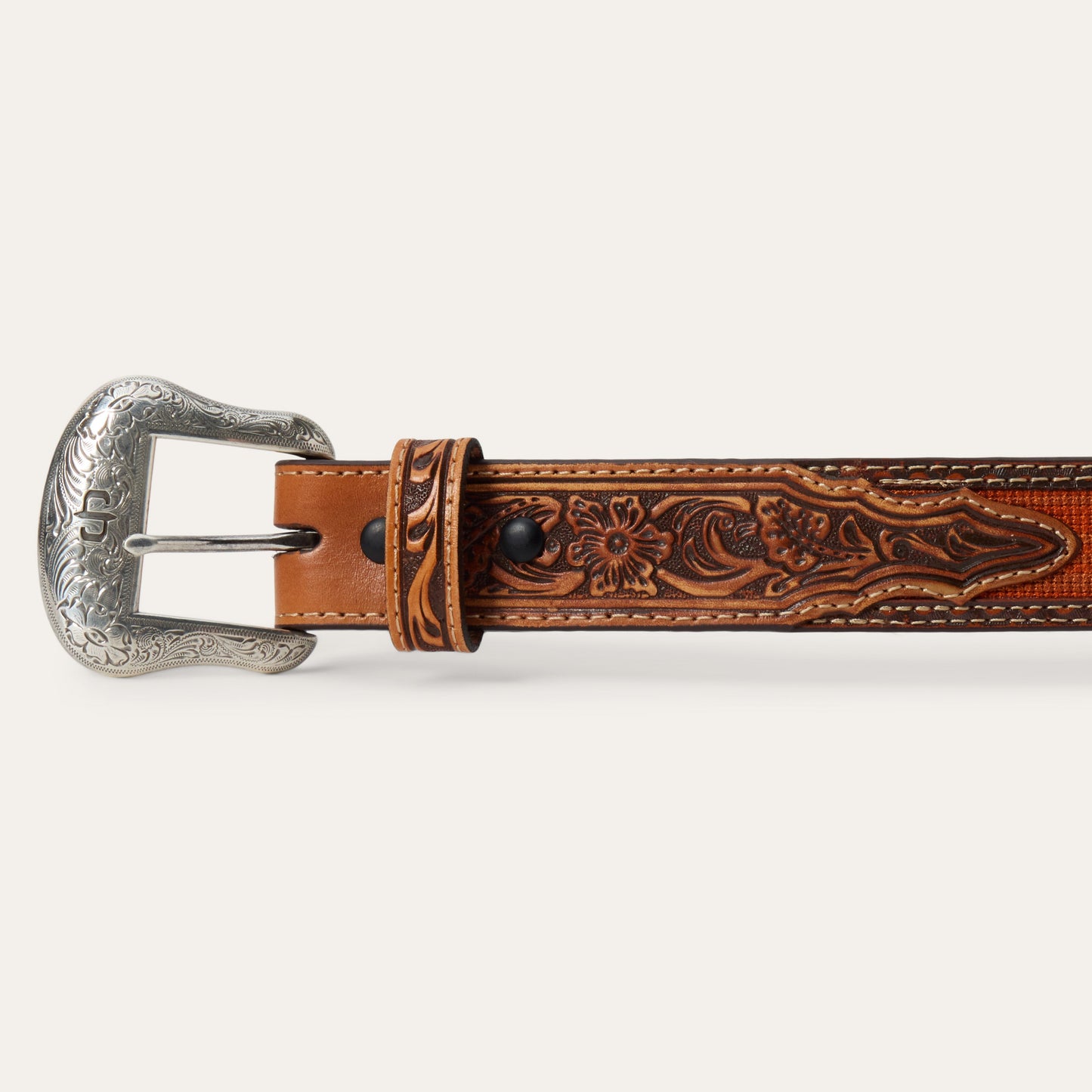 Tooled Tab Embroidered Belt | Stetson Tan
