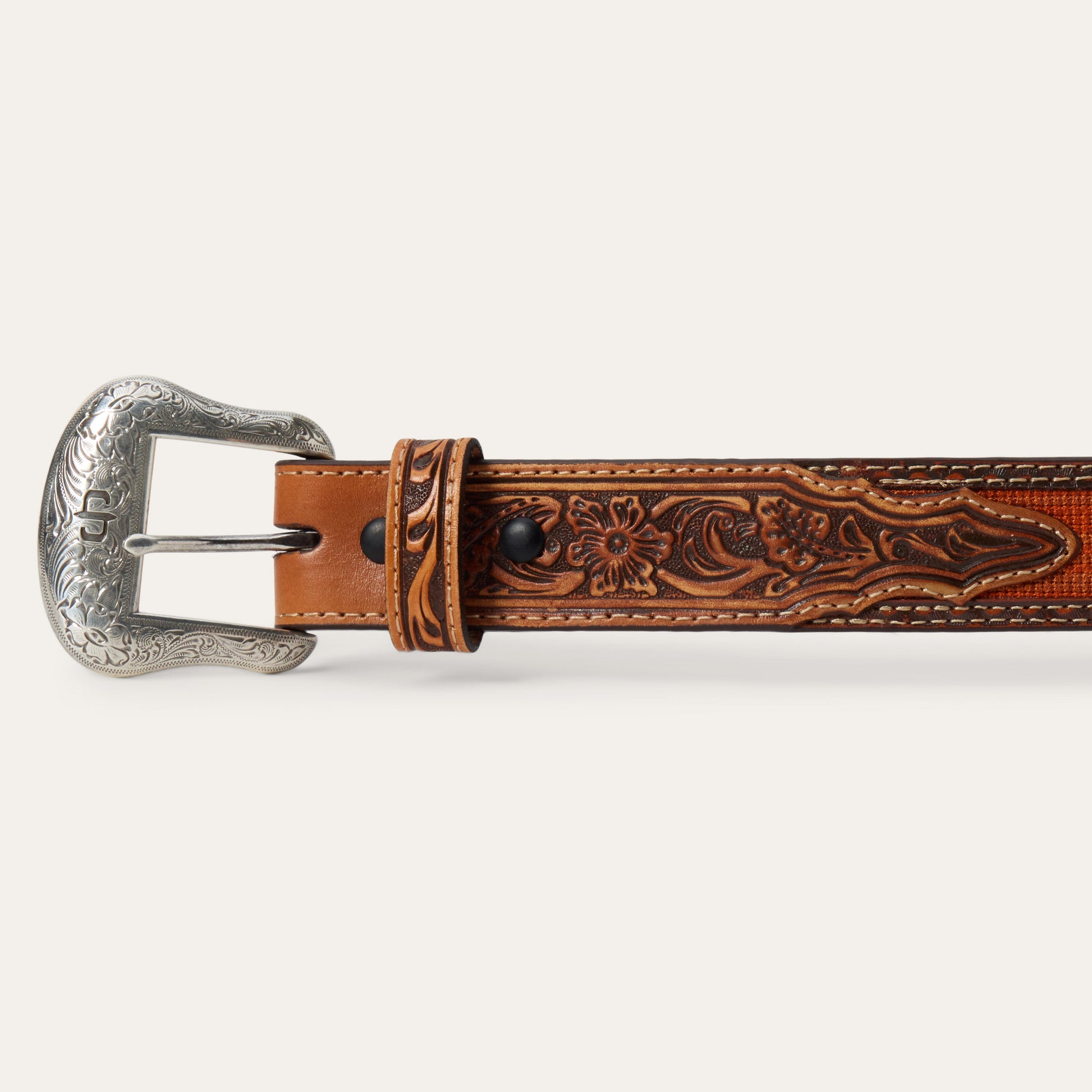 Tooled Tab Embroidered Belt | Stetson Tan