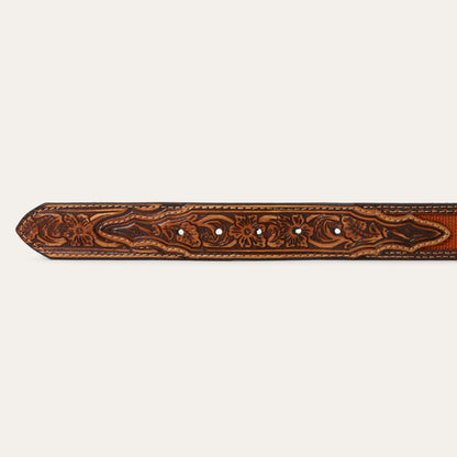 Tooled Tab Embroidered Belt | Stetson Tan
