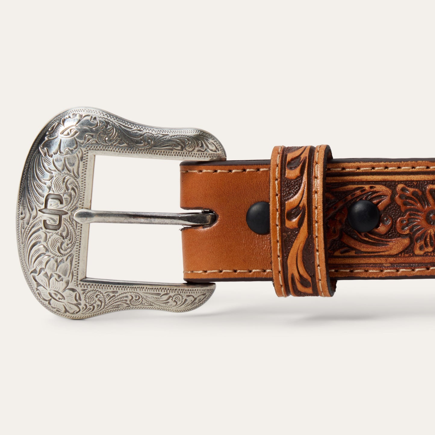 Tooled Tab Embroidered Belt | Stetson Tan